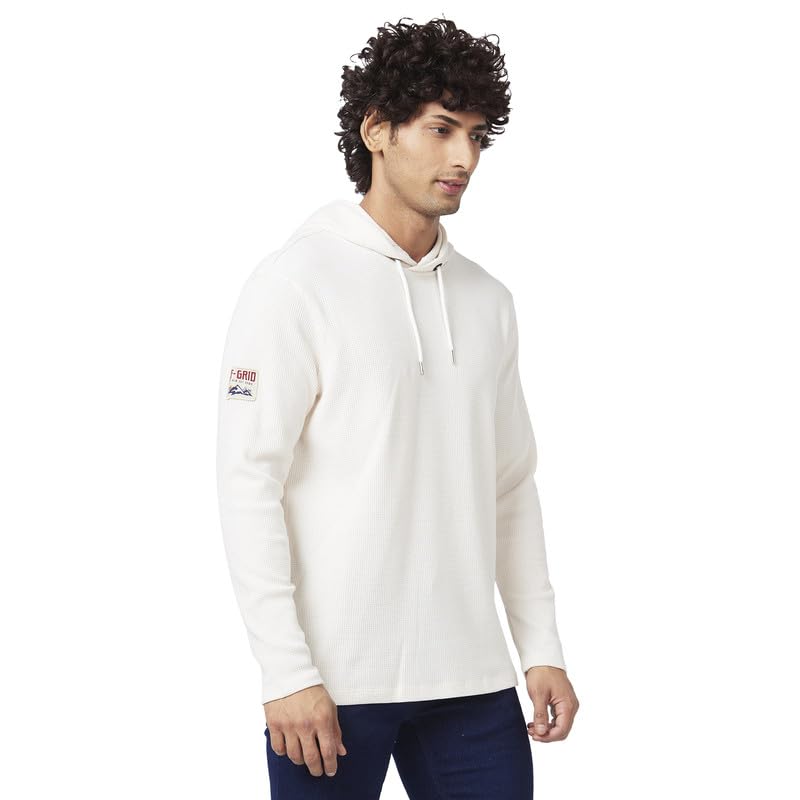 Image of Spykar Men's Slim Fit Hooded Full Sleeve Solid Casual T-Shirt