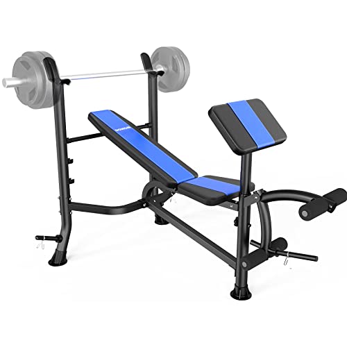 Adjustable Weight Bench, Olympic Workout Bench Press With Barbell Rack Leg Extension Preacher Curl for Strength Training