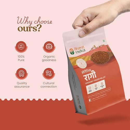 Image of Bharat Vedica Organic Ragi (Finger) Millet 1kg | 100% Natural & Gluten Free | Rich in Fibre & Protein | Vegan Friendly | Whole Grain Ragi