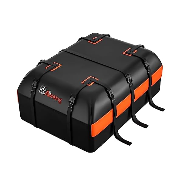 Car Rooftop Cargo Carrier Bag, Asinking 22 Cubic Feet Waterproof Tear-Resistant Car Roof Bag for All Vehicle with/Without Racks – Non-Slip Mat, 6 Door Hooks, 2 Extra Straps, Luggage Lock
