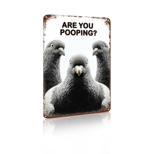 Are You Pooping? Funny Pigeon Metal Aluminum Sign Wall Decor for Bathroom Powder Room Bedroom Bar Coffee Shop - 8x12 Inches Humorous Decor (26041)