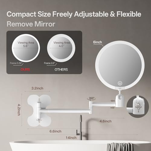 Espejo de Maquillaje de Pared LED 6" Doble Cara miniatura 4