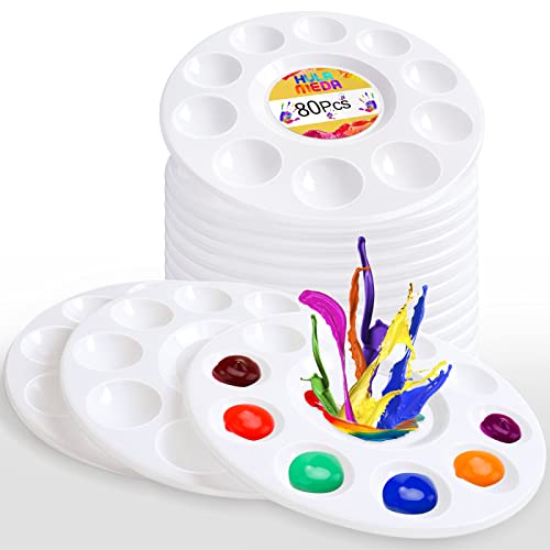 Image of Hulameda 80pcs Paint Tray Palettes,Paint Palettes | Plastic Round Paint Pallets for Kids or Students,Craft DIY or Have a Birthday Painting Party