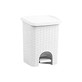 Superio Mini 6L Step Pedal Trash Can - Wicker Design, Hidden Mechanism, Durable Plastic, Ideal for Desktop, Countertop, Pet Waste/Dog Poop - White