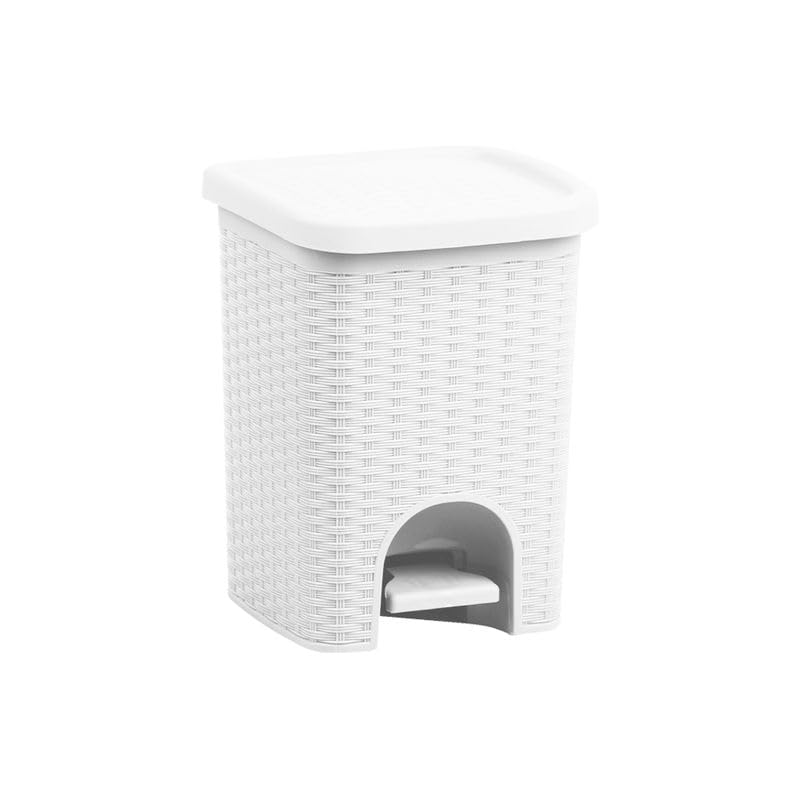 Image of Superio Mini 6L Step Pedal Trash Can - Wicker Design, Hidden Mechanism, Durable Plastic, Ideal for Desktop, Countertop, Pet Waste /Dog Poop - White