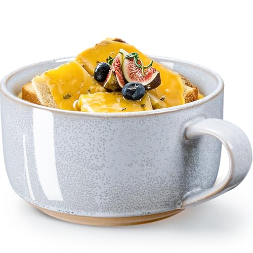 NUTRIUPS Large Ceramic Soup Bowls with Handles 1000ml Microwave Soup Mug Heavy Soup Cup & Container with Handles for Cereal Ramen Noodle Oatmeal(Fog Blue)