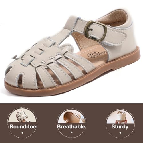 Image of WUIWUIYU Toddlers Little Girls T-Strap Hook&Loop Dress Strawberry Summer Shoes Closed Toe Carrot Sandals