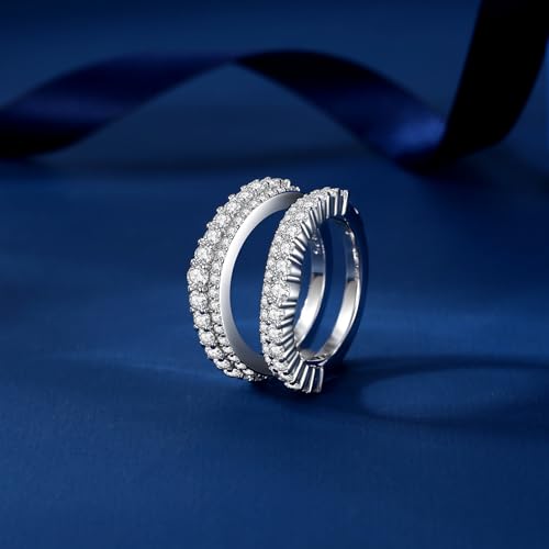 Moissanite Rings, Enhancer Guard Engagement Rings for Women, 2 Row Half Eternity Lab-Created Wedding Bands S925 Sterling Silver Round Cut D Color VVS1 Clarity (Size 5-11)4