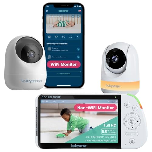 Image of Babysense Full HD 5.5" Baby Monitor Bundle & with FullPeek WiFi Camera with App (2 Items)