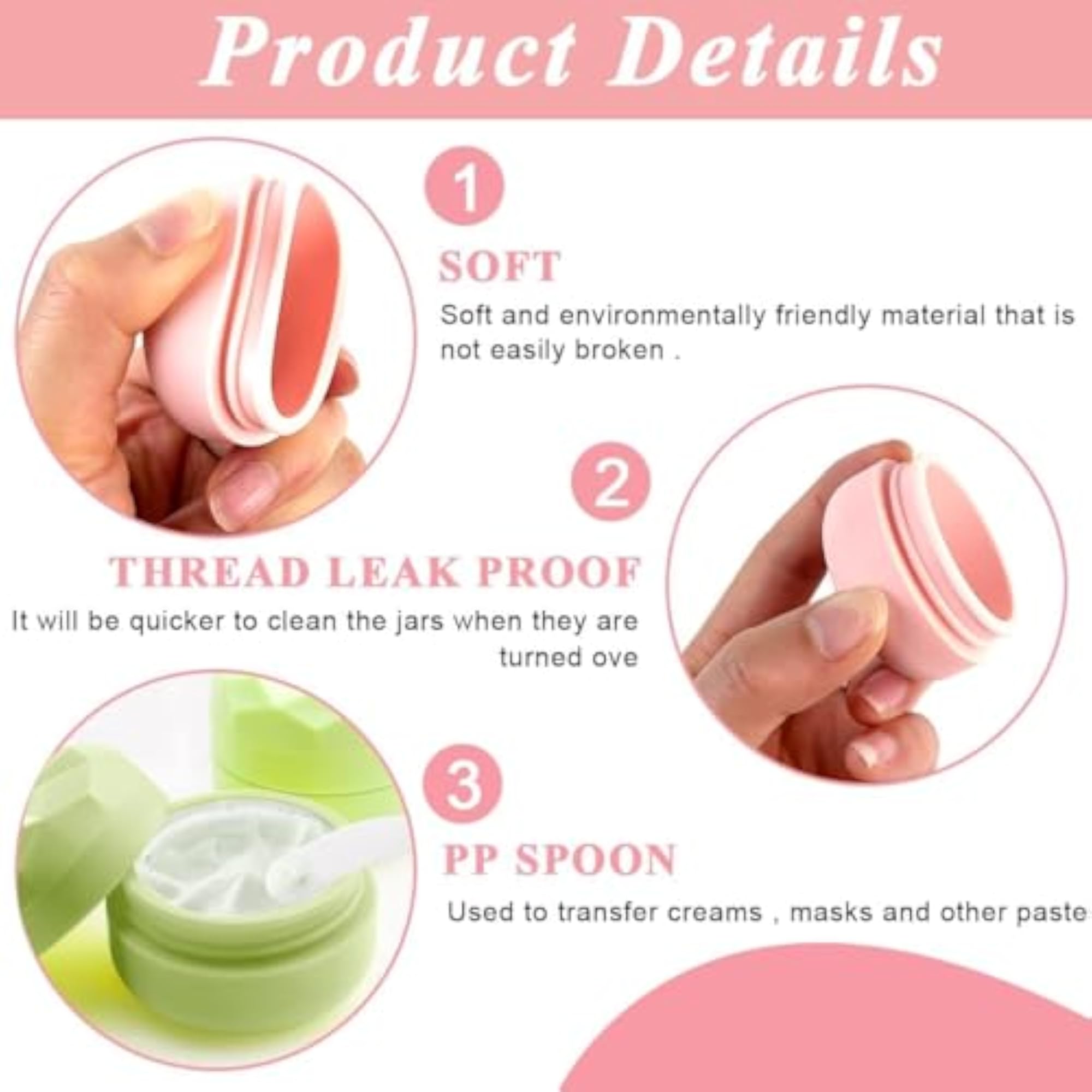 3pcs Silicone Cream Jars for Travel, Leakproof Containers