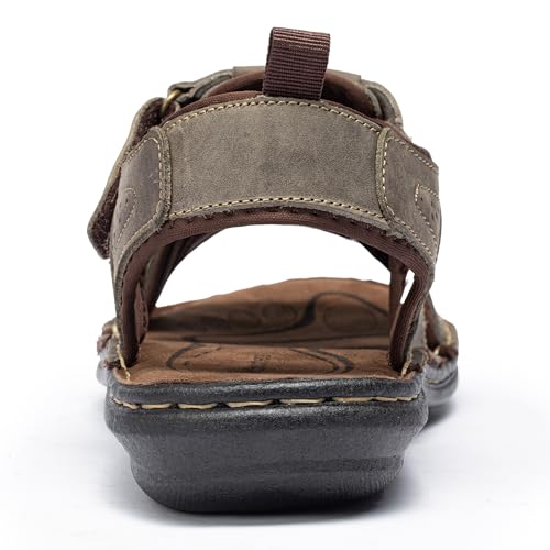 Image of ArcBrothers Men's Premium Leather Sandals - Classic Roman Style Open Toe Sandals - Cushioned Heel, Non-Slip & Sturdy Support