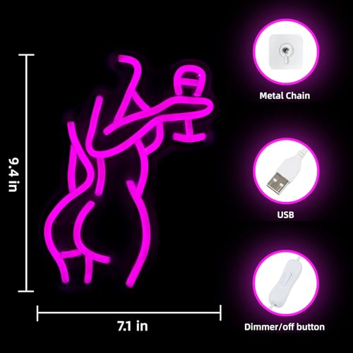 Image of Sexy Lady Back Neon Sign, Led Night Light Pink Woman Neon Light for Bedroom Man Cave Bar Gaming Room Wall Art Decor Gifts