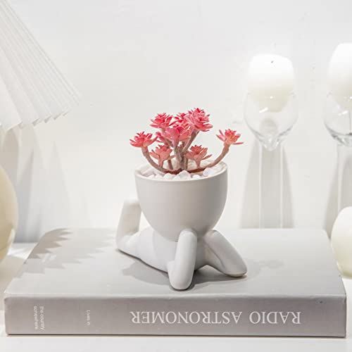 Veny Taya 3Pcs Human-Shaped Potted Artificial Plants Office Decor For Women And Men, Small Fake Plants Decor For Bedroom And Bathroom, Cute Faux Succulent Desk Decor For Office And Home, Pink #TOP7