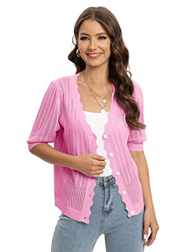 Image of Womens Cropped Cardigan Knit Shrugs for Dresses Tops V Neck Button Down Cardigans Sweaters