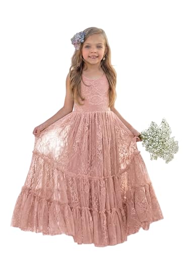 LalaMira Flower Girl Dress Boho Toddler Dresses Sleeveless Dusty Rose-8Y