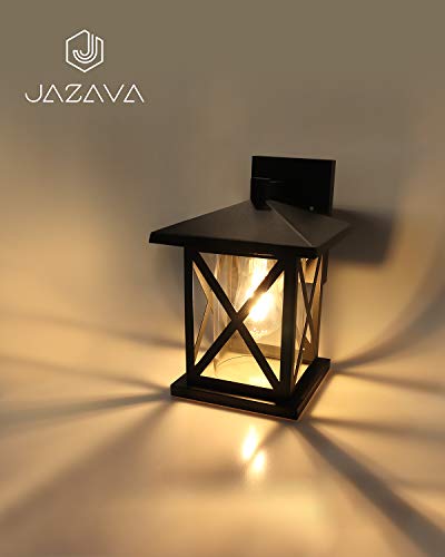 Jazava Outdoor Wall Sconce Light Fixtures 2 Pack, 11.5 inches Height Exterior Wall Mounted Lights Sconces Porch Lantern with Cylinder Clear Glass, Matte Black Finish