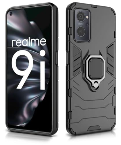 Image of WOW IMAGINE Shock Proof Back Case Mobile Cover for Realme 9I 4G | Back Cover Case (Tough Armor | Hybrid PC + TPU | Ring Holder & in-Built Kickstand | Black)