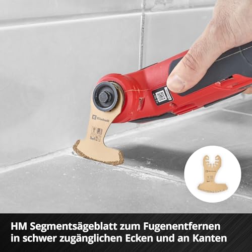 Original Einhell XL-PLUS-CASE 10-tlg. Multitool-Set (HCS Halbrund-Sägeblatt, HM Halbrund-Sägeblatt, HM Delta-Raspel, HM Segmentsägeblatt, starrer Schaber, Dremel-Adapter)