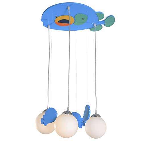 Lampe de plafond en bois créative motif poissons bande dessinée pour chambre kid