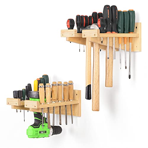 Tool Holder Wall Mount, Wooden Screwdriver Organizer, Tool Organizer Storage Rack for Hand Tools/Pliers/Scraper/Bicycle, Wall Storage Holder for Garage, Workbench, Yard, Garden (4 Pcs)