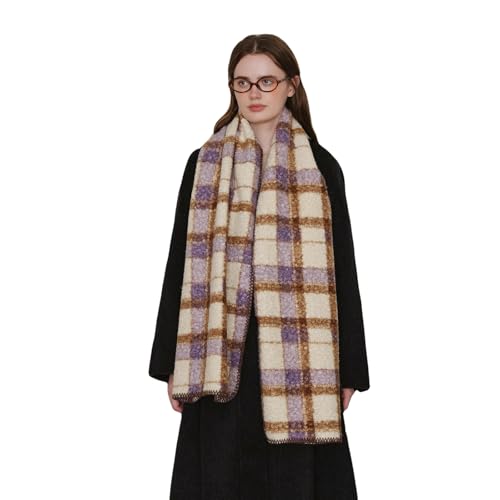 MININAI Winter Warm Scarf for Women Cold Weather Chunky Wrap Shawl Scarfs Big Thick Soft Plaid Blanket Scarves (Purple Gold)