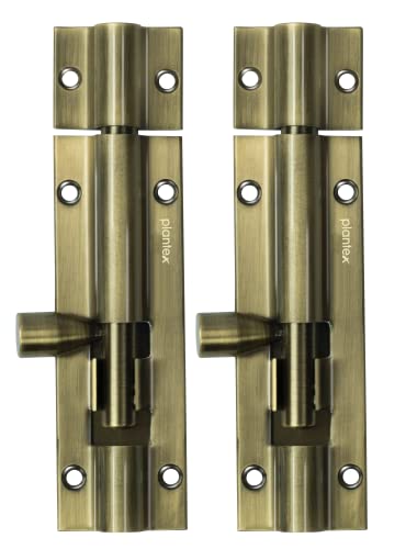 Image of Plantex Stainless Steel Tower Bolt 4 inch /Tower Bolt for Home,Offices Doors and Windows /Tower Bolt for Main Door /Door Latch /Kundi /Chitakini /Door Latch for Windows - Pack of 2 (Brass Antique, 4 inch)