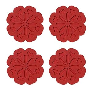 Set of 4 Silicone Trivet Mat – Hot Pot Holder Pads for Table & Countertop – Non-Slip & Heat Resistant Modern Kitchen Trivet for Dishes, Pots & Pans, Merlot Red