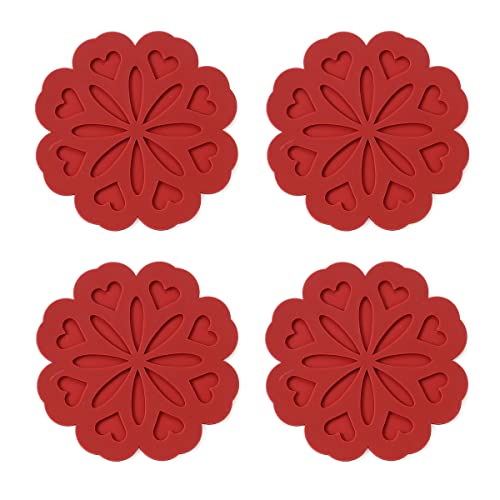 Set of 4 Silicone Trivet Mat - Hot Pot Holder Pads for Table & Countertop - Non-Slip & Heat Resistant Modern Kitchen Trivet for Dishes, Pots & Pans, Merlot Red
