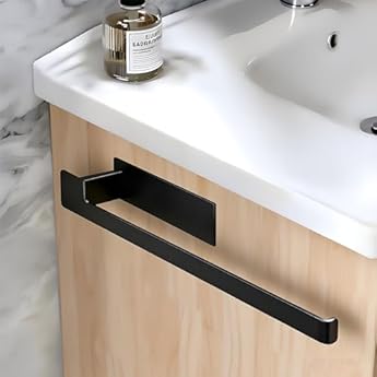 Foto di Porta Asciugamani Bagno Nero Opaco Adesivo Senza Fori - Portasciugamani da Parete 33 cm Acciaio Inox 304 Autoadesivo Forte Impermeabile per Bagno e Cucina - silttble