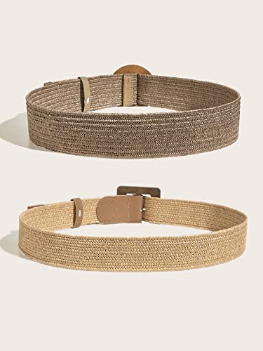 Verdusa Women's 2 Pack Buckle Elastic Straw Belts Boho Waist Belt3