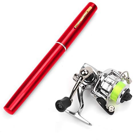 PiscatorZone Pen Fishing Pole 39 Inch Mini Pocket Fishing Rod and Mini Metal Spinning Wheel Travel Fishing Rod Set for Ice Fly Fishing Sea Saltwater Freshwater