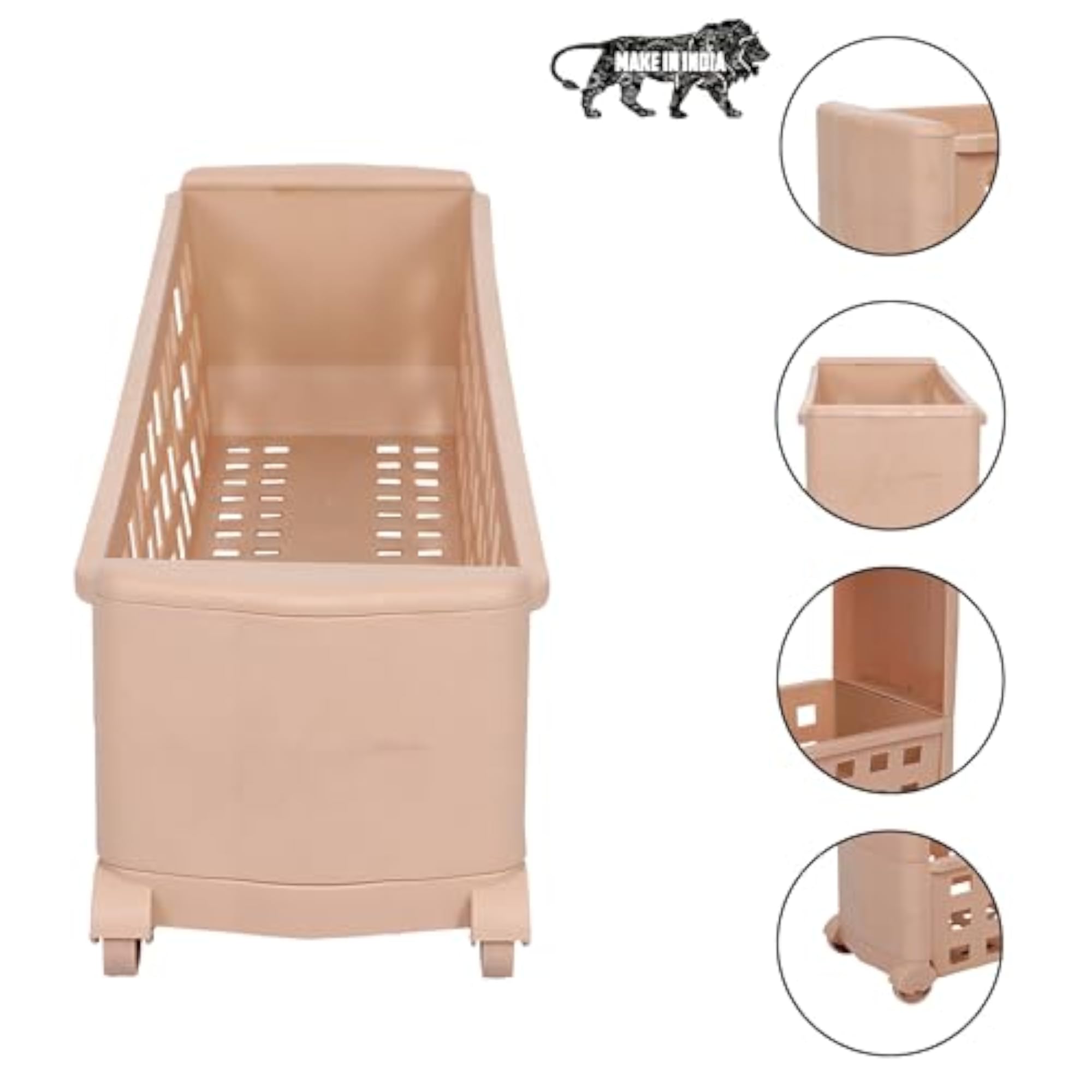 Slim Storage Rack with Wheels, 1 Layer - Beige