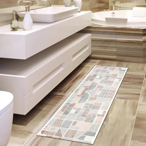 Alfombra de diseño 3D gris rosa elegante para pasillo lavable 4