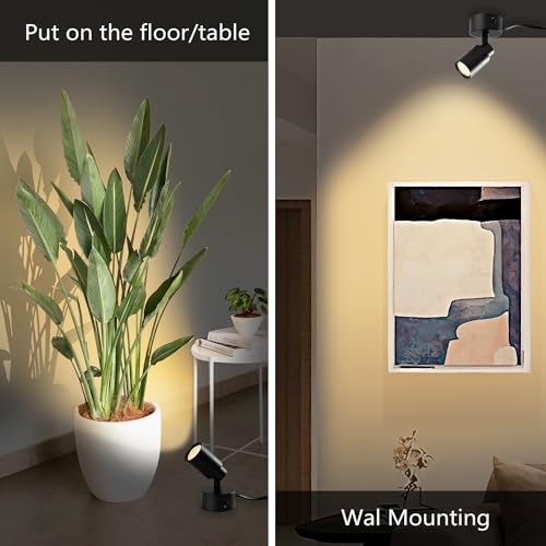 Image of 2 Pack LED 120V SpotLights Indoor, 3W Up Lights Floor Spotlight, 3000K Uplights Indoor Accent Lighting for Plants Pictures Artwork Desk,5.9 FT Plug Cord and Foot Switch