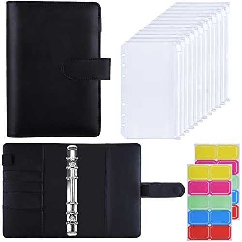HAUTOCO A6 Budget Binder with Zipper Envelopes for Money Organiser, Budget Planner with Cash Envelopes, Money Saving Wallet for Budgeting, Cash Stuffing Wallet Binder with Binder Pockets, Black