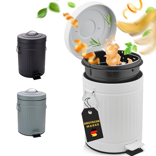 EcoWohn Mülleimer fürs Bad, Kosmetikeimer [Softclose, 5 Liter in Landhausstil] Kleiner Badmülleimer | Abfalleimer in Vintage Style | das perfekte Geschenk | Weiß