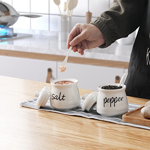 Ontube Ceramic Salt And Pepper Bowls With Lid And Spoon 12Oz (White) #TOP1