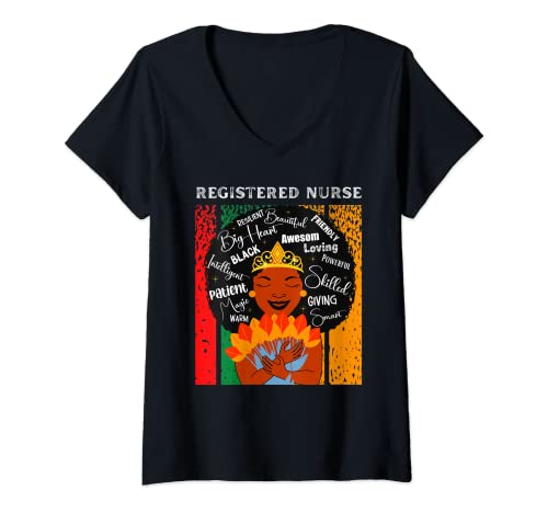 Mujer Black Registered Nurse Queen Black History Month Melanina Camiseta Cuello V