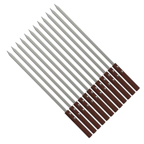 PNJB, Long Barbecue Skewers, Grilling Skewers, Skewer Sticks for BBQ, Barbecue Shish Kebab Sticks, Wooden Handles Long Skewer for Home and Restaurants, (Pack of 12)