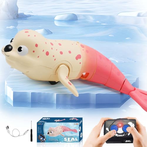 LAFALA Pool Toys Amphibious Remote Control Seal on Land Water 2.4Ghz Rechargeable Battery Remote Control Shark for Pool Robot Toys for Kids 8-12 Years Old Boys Girls 8,9,10 Upgrade Version Pink