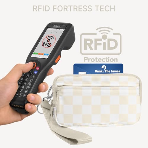 NBERMOTION Checkered Nylon Wristlet Wallets for Women RFID Blocking Purse With Credit Card Holder & Crossbody Strap(Beige) — view 2