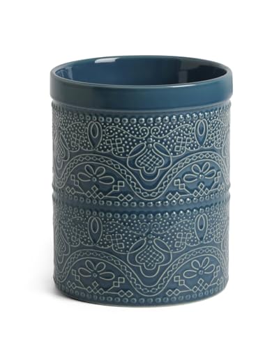 FUN ELEMENTS Kitchen Utensil Holder, 7.2' Super Large Utensil Crock Heavy and Stable Lace Emboss...