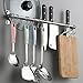 ASkinds Utensil Hanging Rack Stainless Steel Rail Hanger Rod Wall Mounted Pot Pan Lid Holder Cookware Storage Organizer with Sliding Hooks for Kitchen Bathroom