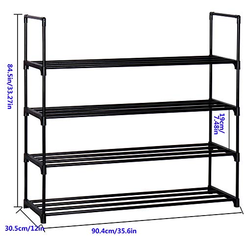 Function Home 4 Tier Free Standing Shoe Rack, Space Saving Shoes Storage Stand, Shoe Organizer Shelf For Bedroom, Entryway And Hallway In Black #TOP3
