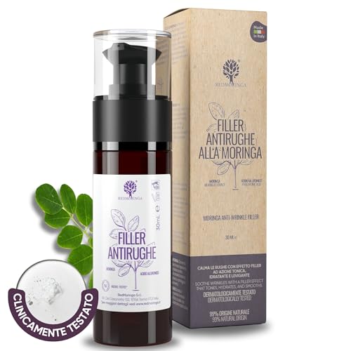 RedMoringa - Filler Viso all'acido Ialuronico a 3 pesi molecolari Antirughe 99% naturale - Siero Viso Riempitivo Rughe con Estratto di Moringa - Clinicamente Testato - 30ml