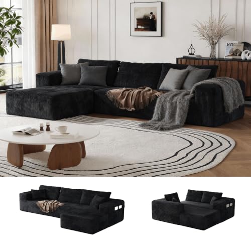 Image of Boneless Compression Couch No Assembly in a Box Sectional for Living Room Black Modular Sofa Memory Foam