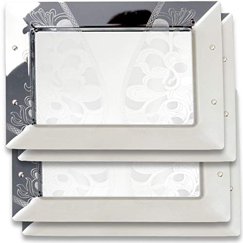 Maro Megastore (Pack of 4) 14-Inch x 10.2-Inch Rectangular Floral Engraved Chrome Plated