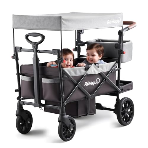 Image of Wagon Stroller for 2 Kids, Premium Stroller Wagon for Kids with Extendable | Adjustable Handle, Removable Canopy, Safety Harness & Storage Organizer, All-Terrain Foldable Baby Wagon for Outdoors