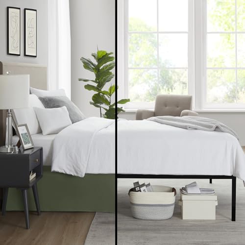 Image of Nestl Olive Green Bed Skirt Queen Size - Queen Bed Skirt 14 Inch Drop - Brushed Microfiber Bed Skirts - Hotel Quality Pleated Bed Skirt - Shrinkage & Fade Resistant