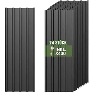 Warmfay® Profilblech Trapezblech 24er Set, 115×45 cm (12,42 m²), Wetterfest Rostresistent Verzinkte Wellblech Dachplatten mit 400 Schrauben, Schwarz Metall Dachblech für Carport, Garage, Gerätehaus